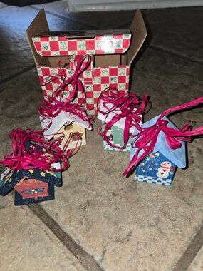 Set of 4 Vtg Wooden Christmas Ornaments w/Box